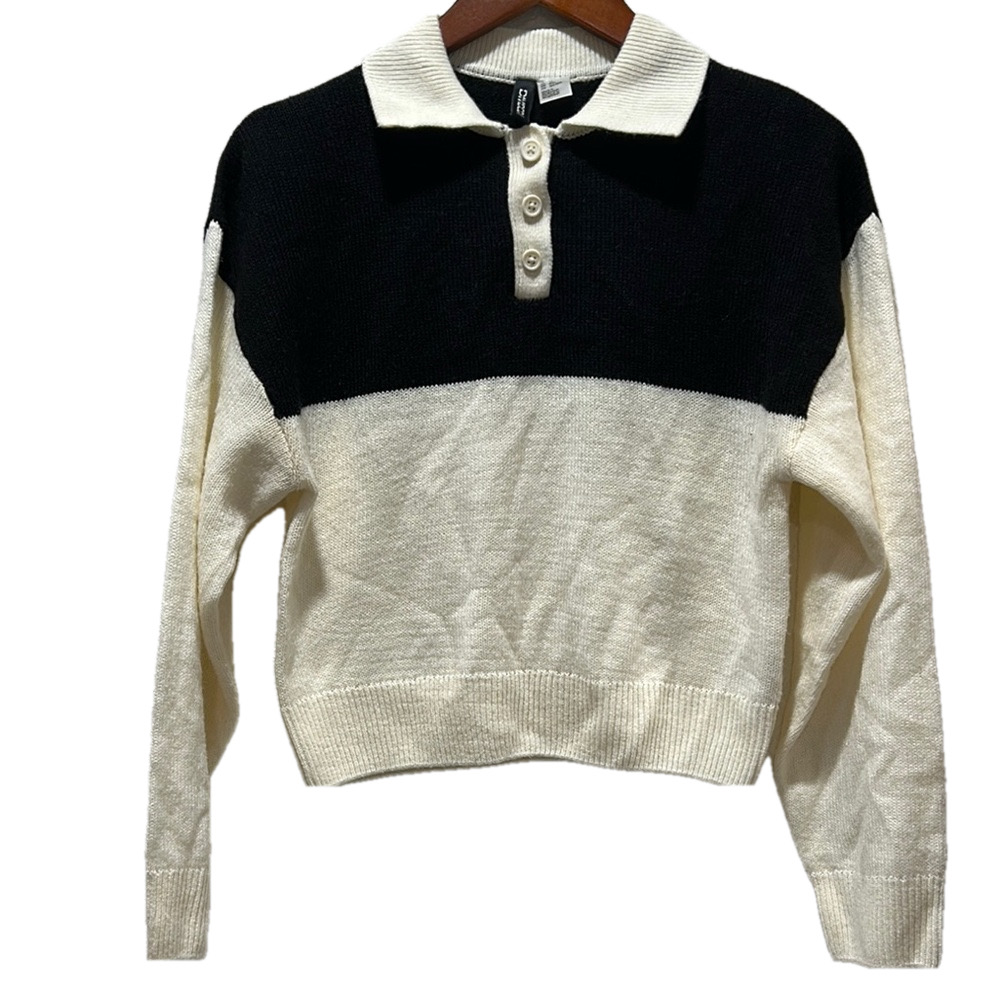 DIVIDED H&M  Black and Cream Colorblock Polo Sweater size XS GUC..